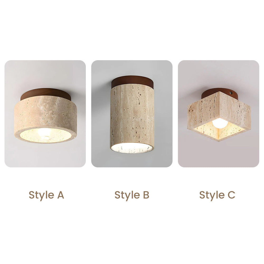 Ceiling Lamp Travertine Wood E27 Beige Hallway Bedroom Scandinavian Flush Mount Lighting | Thomler