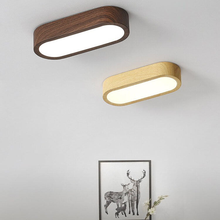 LED Wood Grain Ceiling Light Flush Mount – Modern Round Low Profile Fixture for Bedroom Living Room – Hardwired 8W Acrylic Shade Walnut & | Thomler