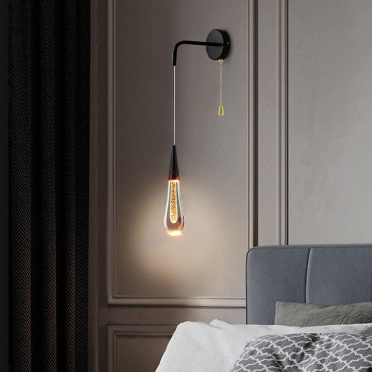 Glass Teardrop LED Wall Sconce with On/Off Switch | Modern Plug-In Wall Light for Bedroom, Living Room, Hallway | Warm, Neutral & Cool | Thomler