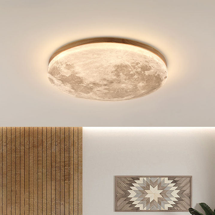 Circular LED Flush Mount Ceiling Light Wood Trim Acrylic Diffuser Hardwired Low Profile for Bedroom Hallway Kitchen Dining Room Entryway | Thomler