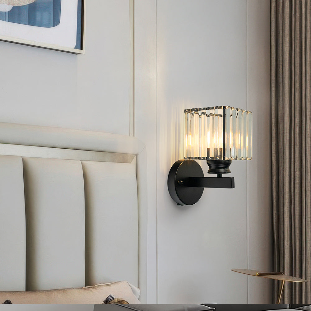Wall Lamp Glass Metal 24.0 cm Black Bedroom Hallway Living Room Accent Lighting Fixture | Thomler
