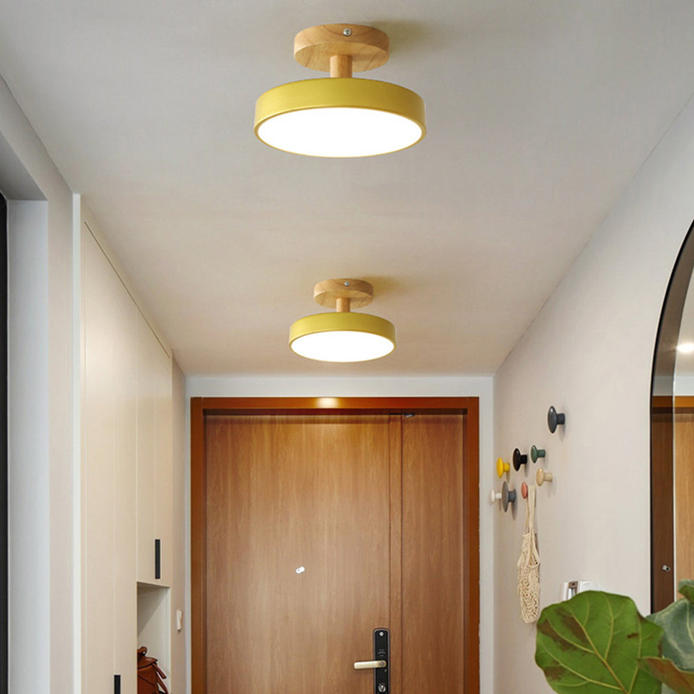 Wooden Ceiling Light with Soft Pastel Shade – Compact Flush Mount LED for Bedroom, Entryway & Small Living Space | Thomler