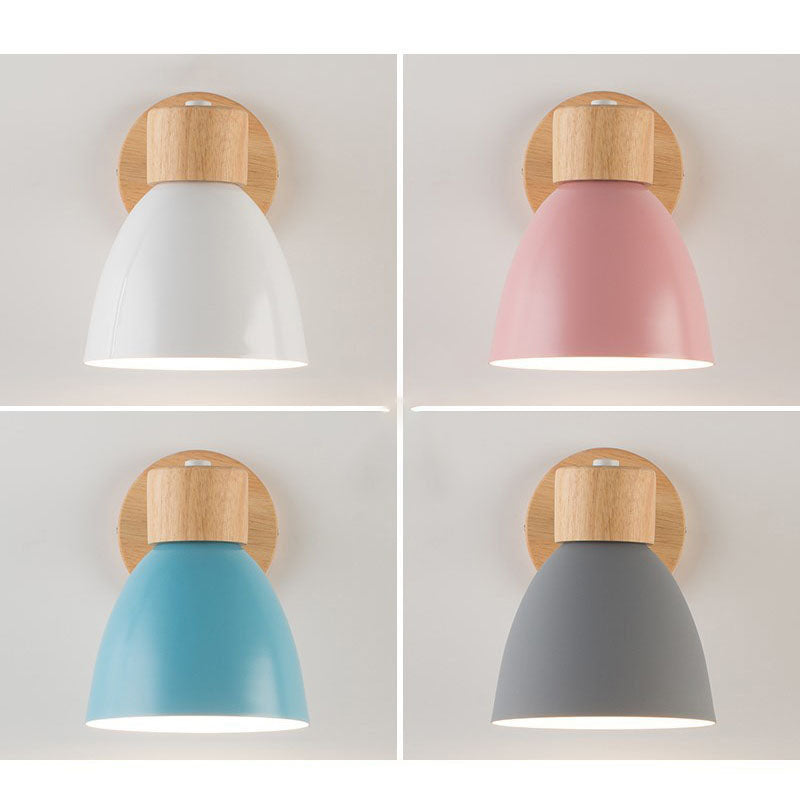 Wall Lamp Iron Wood 5.9 in Modern Bedroom Bedside Lighting Fixture E26 Hardwired Living Room Study Light | Thomler