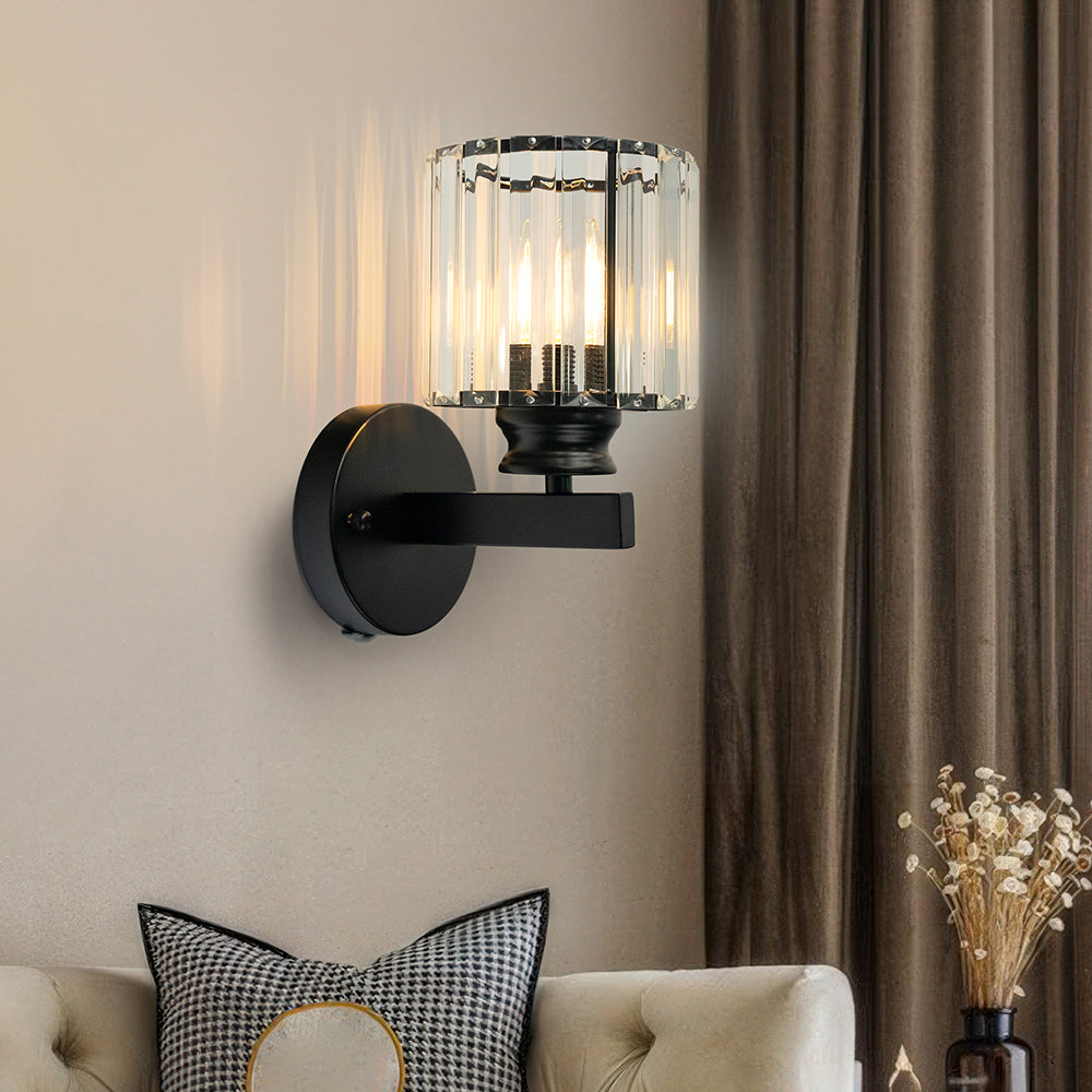 Wall Lamp Glass Metal 24.0 cm Black Bedroom Hallway Living Room Accent Lighting Fixture | Thomler
