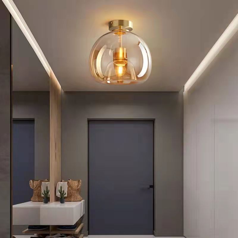 Semi-Flush Mount Light Glass Iron 9.8 in x 11.4 in Smoke Gray Hallway Living Room Bedroom Modern Lighting Fixture | Thomler