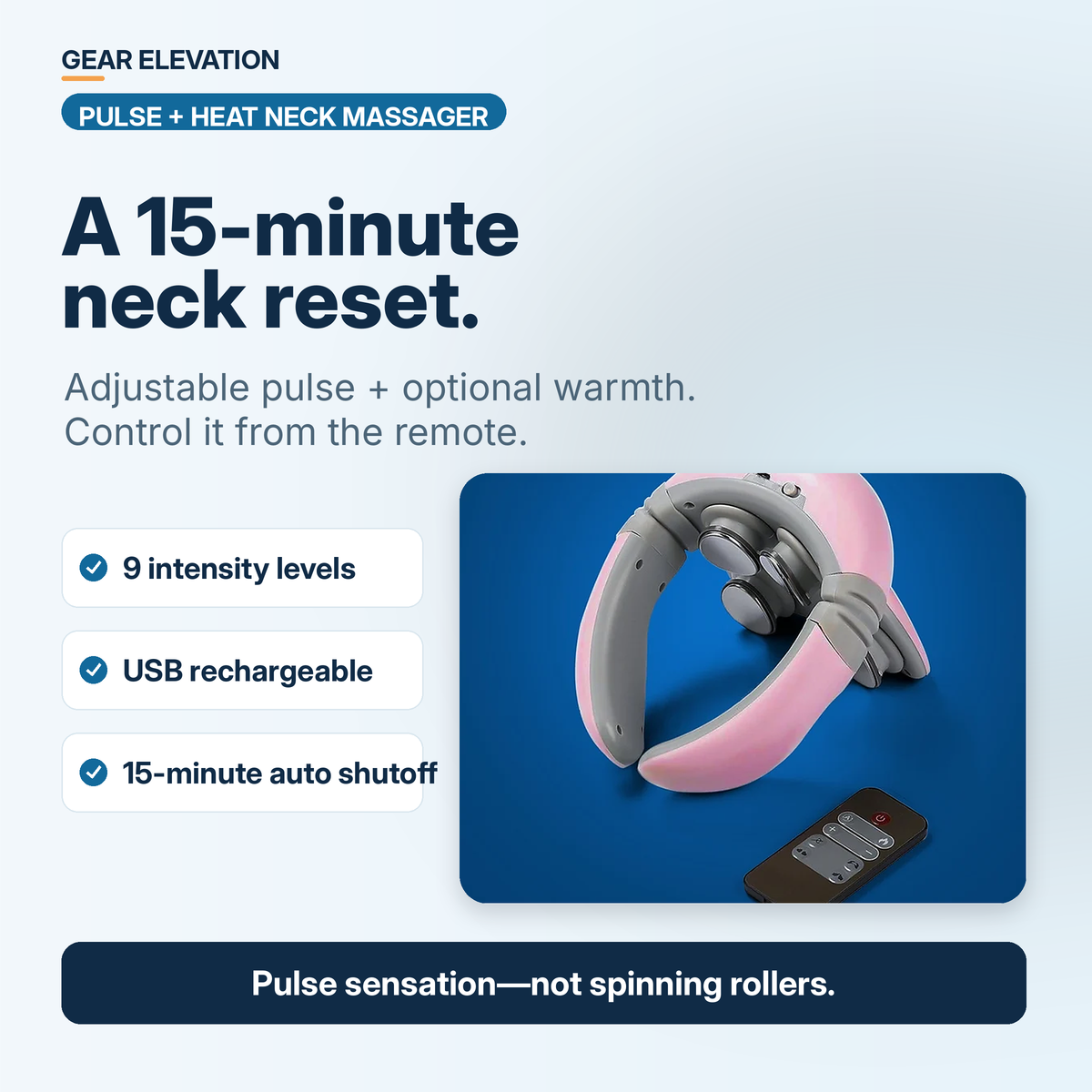Cordless Pulse Stimulation Neck Relief Device with Heat – 9 Intensity Levels & Remote Control for Home, Office & Travel | Thomler