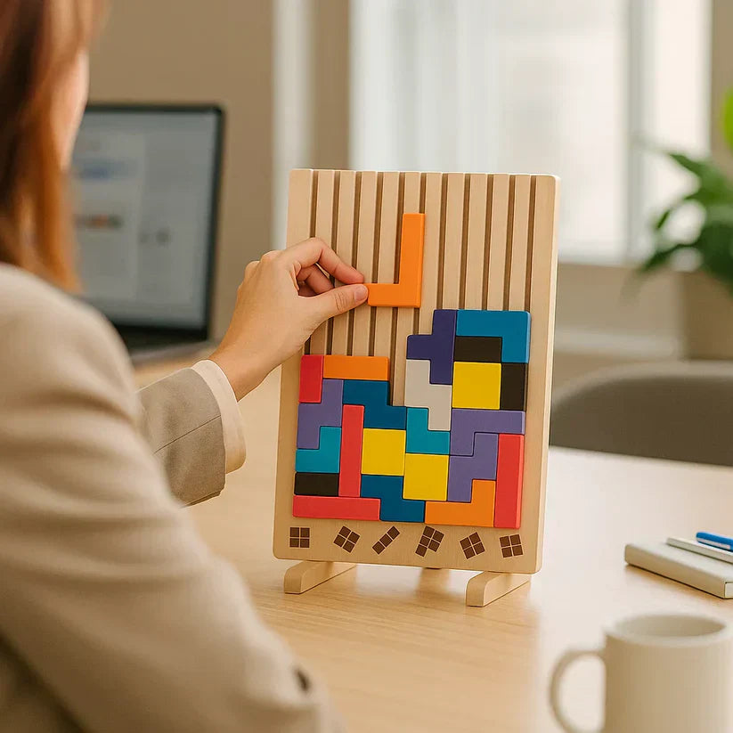 Puzzle Board Wooden 31.5 cm (12.4") Upright Desktop Brain Teaser For Focus Stress Relief Blocks Game | Thomler