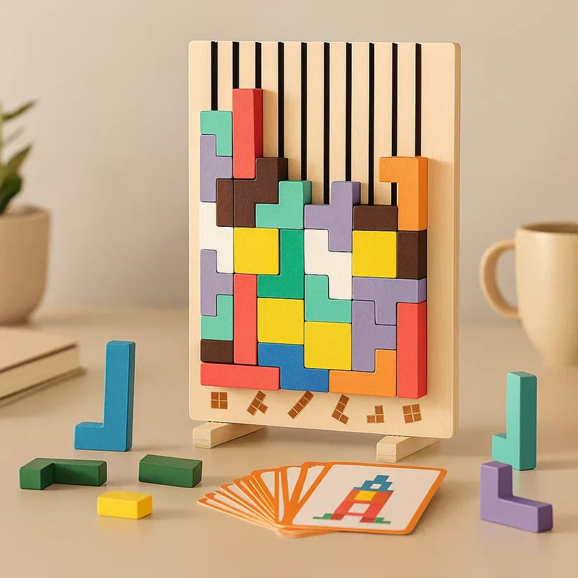 Puzzle Board Wooden 31.5 cm (12.4") Upright Desktop Brain Teaser For Focus Stress Relief Blocks Game | Thomler