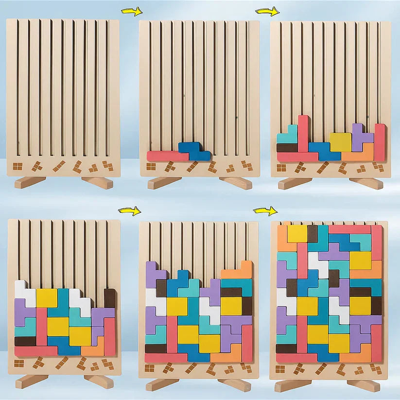 Puzzle Board Wooden 31.5 cm (12.4") Upright Desktop Brain Teaser For Focus Stress Relief Blocks Game | Thomler
