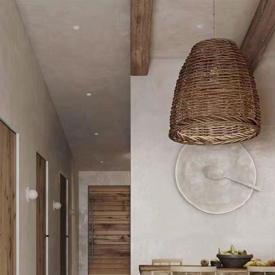 Handwoven Wicker Pendant Light with Vintage Farmhouse Design for Bedroom & Dining | Thomler