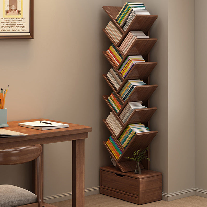 Modern Geometric Storage Tower Shelf Unit 6-12 Open Tiers Walnut Natural Wood for Living Room Study Den Small Spaces | Thomler