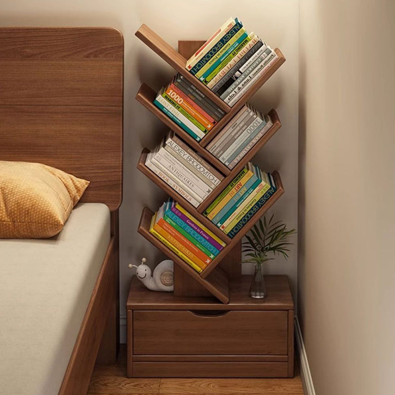 Modern Geometric Storage Tower Shelf Unit 6-12 Open Tiers Walnut Natural Wood for Living Room Study Den Small Spaces | Thomler
