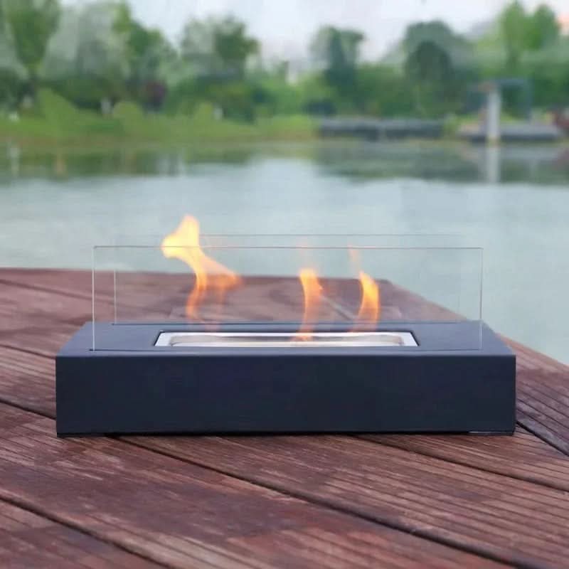 Tabletop Fireplace Glass Steel 11.0 in Bioethanol Indoor Outdoor Modern Portable Fire Decor | Thomler
