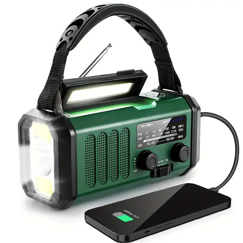 Emergency Hand Crank Weather Radio with 10000mAh Power Bank, Solar Charging, LED Flashlight, SOS Alarm for Camping Hiking Storms Blackouts | Thomler