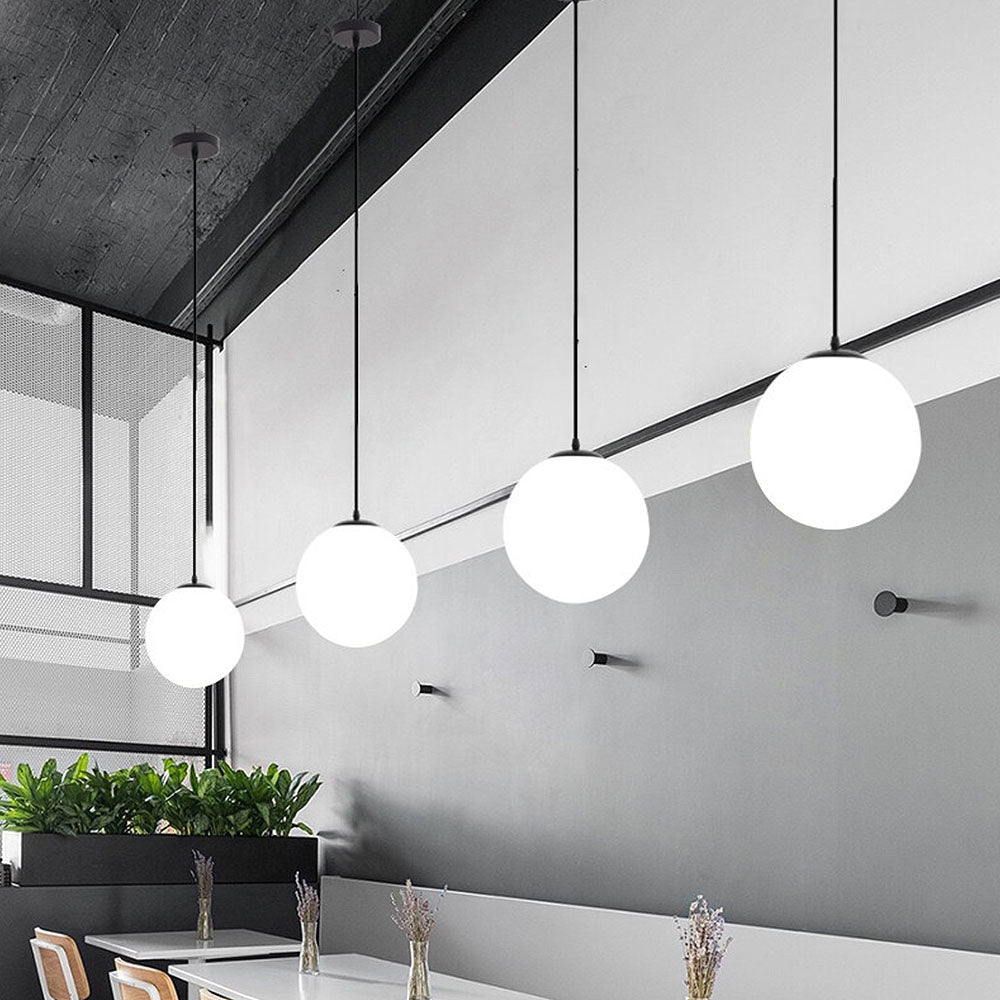 Pendant Light Glass Sphere 25.0 cm White Dining Kitchen Living Room Hanging Lamp | Thomler