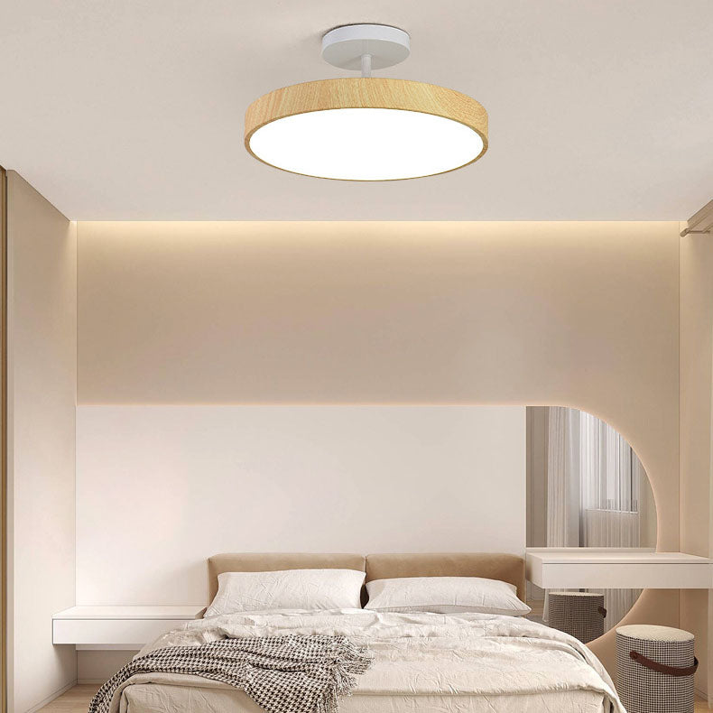 12 in Round Zen Ceiling Light with Wood-Look Frame & LED Glow for Bedroom Living Room | Thomler