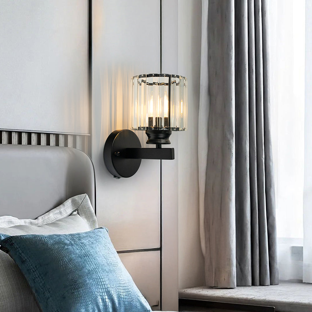 Wall Lamp Glass Metal 24.0 cm Black Bedroom Hallway Living Room Accent Lighting Fixture | Thomler