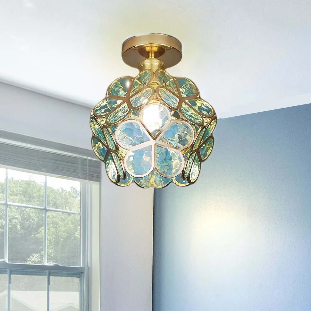 Floral Ceiling Light with Acrylic Petals and Gold Accents for Bedroom, Hallway, Living Room | Thomler
