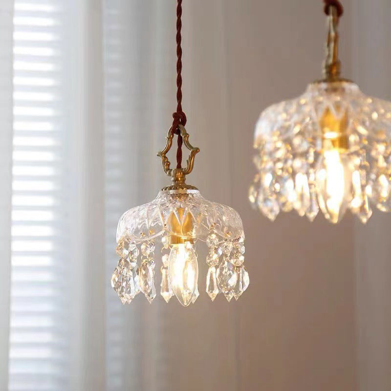 Pendant Light Crystal Glass 7.9 in Clear Gold Adjustable Flower Shop Living Room Restaurant Tea Room | Thomler