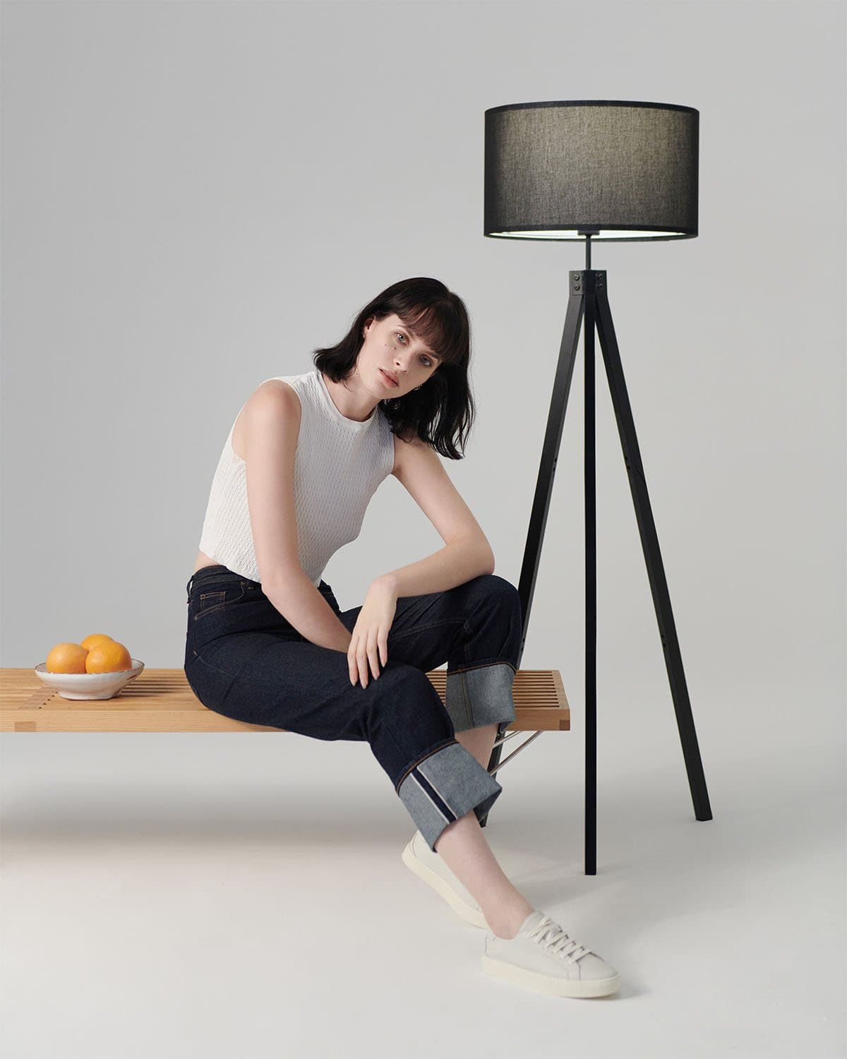 Vloerlamp Tripod Houten Driepoot 152cm Met Stoffen Kap LED | Sansoti