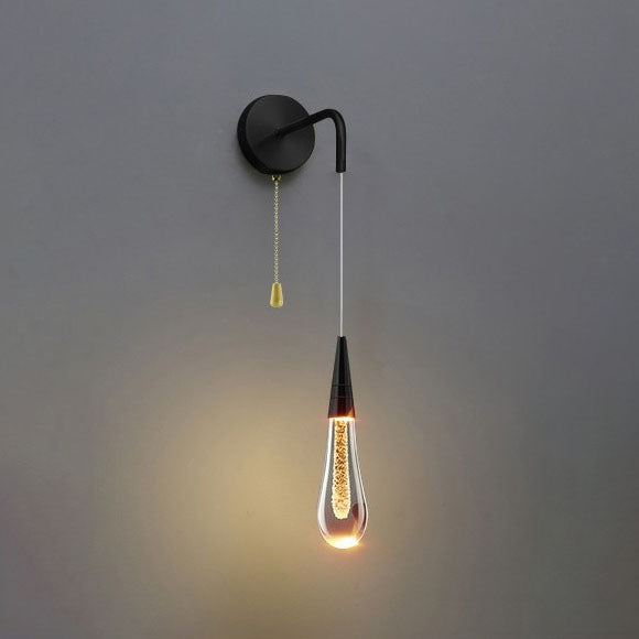 Glass Teardrop LED Wall Sconce with On/Off Switch | Modern Plug-In Wall Light for Bedroom, Living Room, Hallway | Warm, Neutral & Cool | Thomler