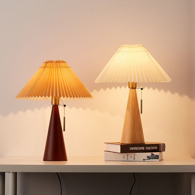 Wood Base Lamp with Fabric Shade E26 Socket for Bedroom Living Room Nightstand Desk Ambient Lighting Modern Asian Style Décor | Thomler