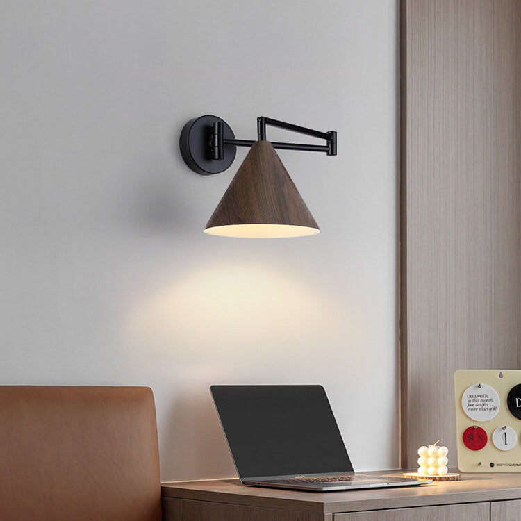 Adjustable Swing Arm Wall Light with Tapered Metal Shade - Hardwired Single Bulb Fixture for Bedside Reading & Living Spaces | Thomler