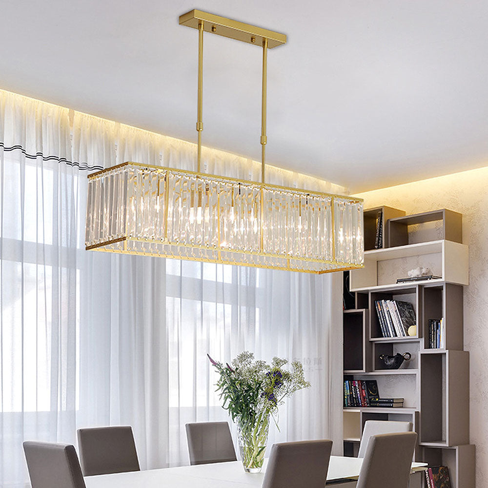 Rectangular Hanging Chandelier with Glass Gem Details for Dining Room & Island | Thomler