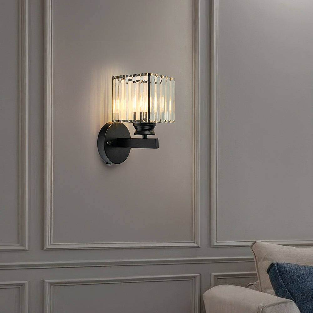 Wall Lamp Glass Metal 24.0 cm Black Bedroom Hallway Living Room Accent Lighting Fixture | Thomler