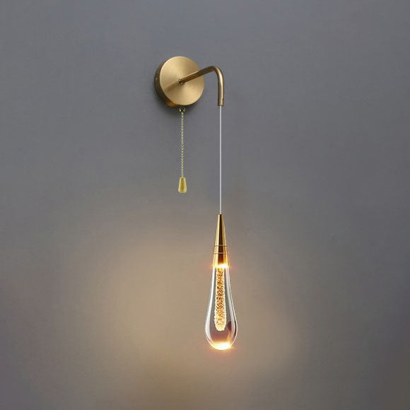 Glass Teardrop LED Wall Sconce with On/Off Switch | Modern Plug-In Wall Light for Bedroom, Living Room, Hallway | Warm, Neutral & Cool | Thomler
