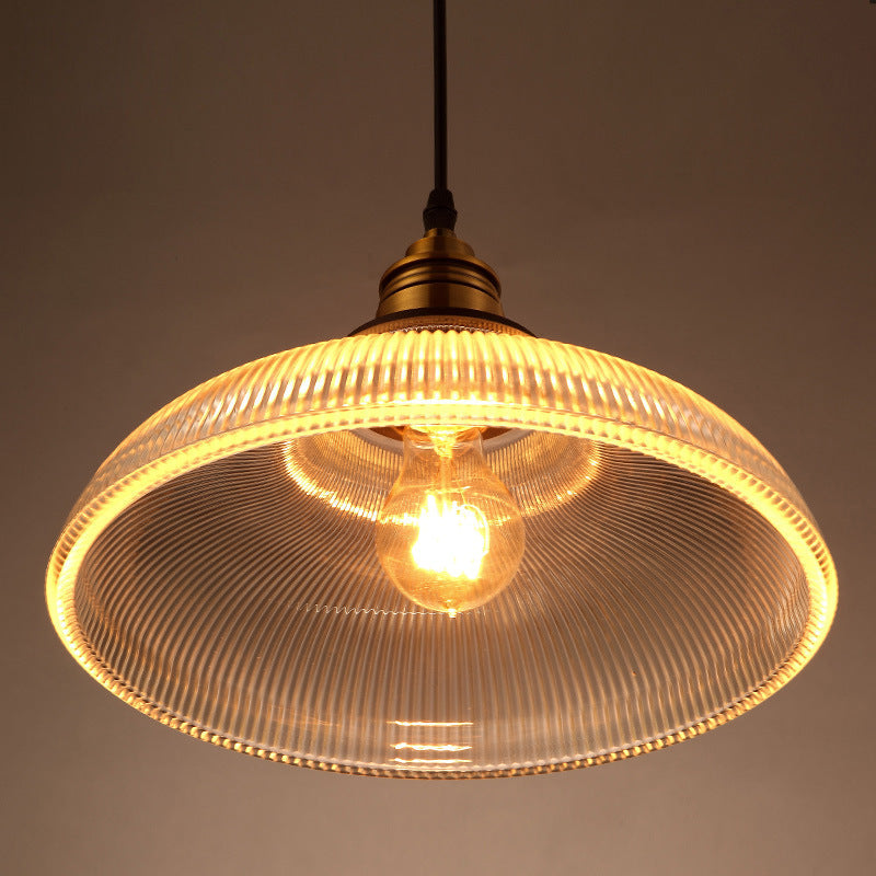 Glass Dome Pendant Light with Metal Frame for Dining Room & Bedroom – E27 Socket Industrial Style Hanging Fixture Clear or Amber Shade | Thomler