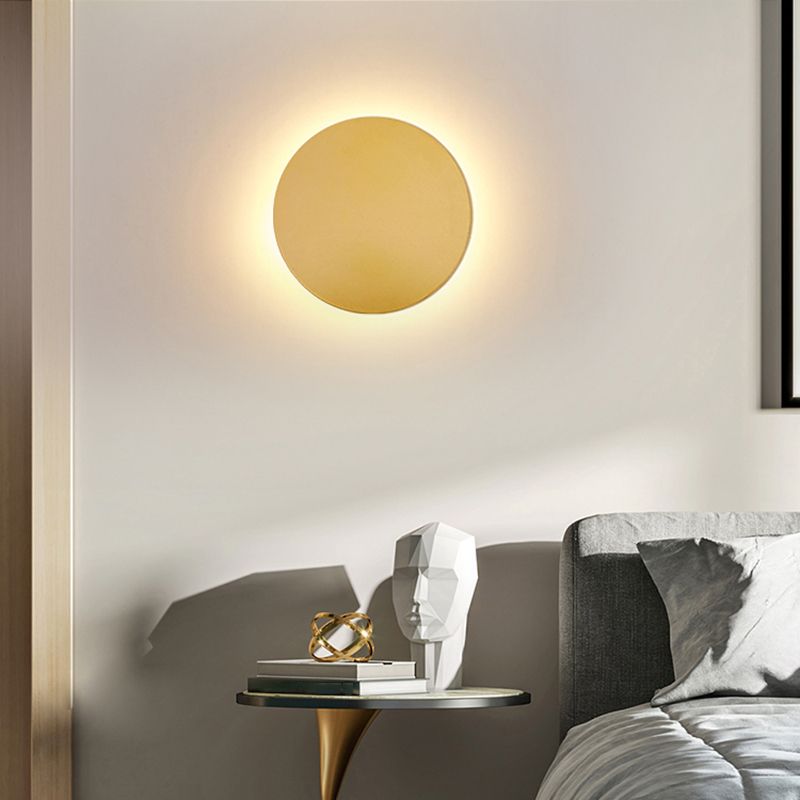 Round Metal Wall Sconce Modern Minimalist LED Light for Bedroom Living Room Black White Gold Finish Hardwired 8 to 20 Inch | Thomler