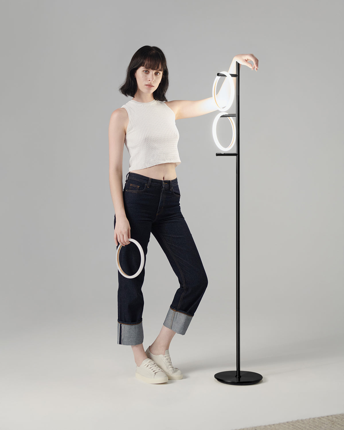 Vloerlamp Ring LED Dimbaar Goud Metaal 3 Lichtkringen Modern | Sansoti