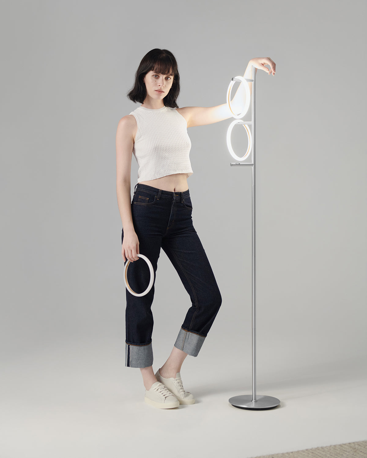 Vloerlamp Ring LED Dimbaar Goud Metaal 3 Lichtkringen Modern | Sansoti