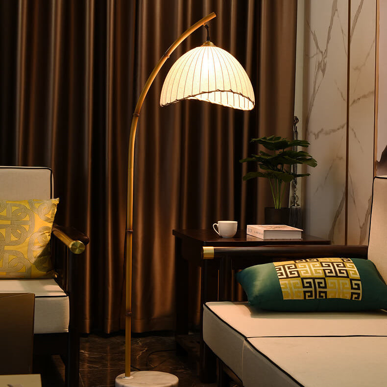 Contemporary Floor Lamp with Fabric Shade & Marble Base for Living Room, Bedroom, Hallway | Single-Bulb Standing Light Fixture with E26 | Thomler