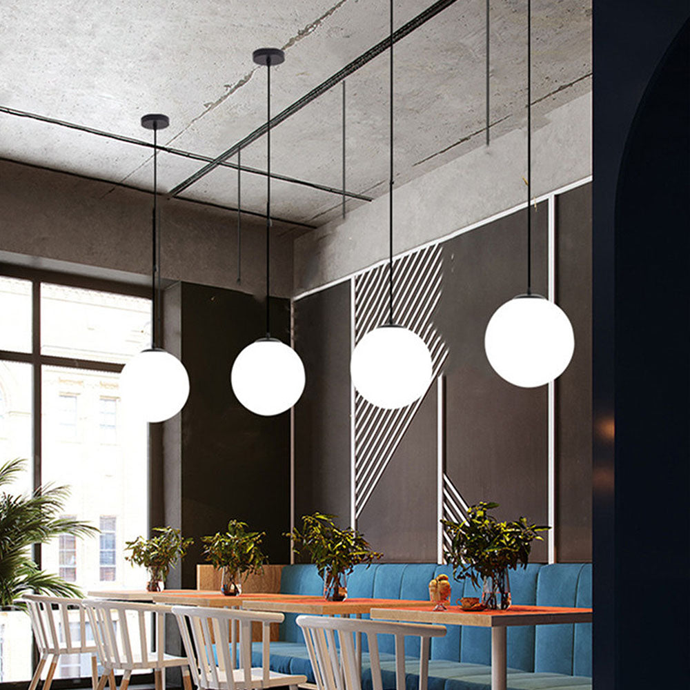 Pendant Light Glass Sphere 25.0 cm White Dining Kitchen Living Room Hanging Lamp | Thomler