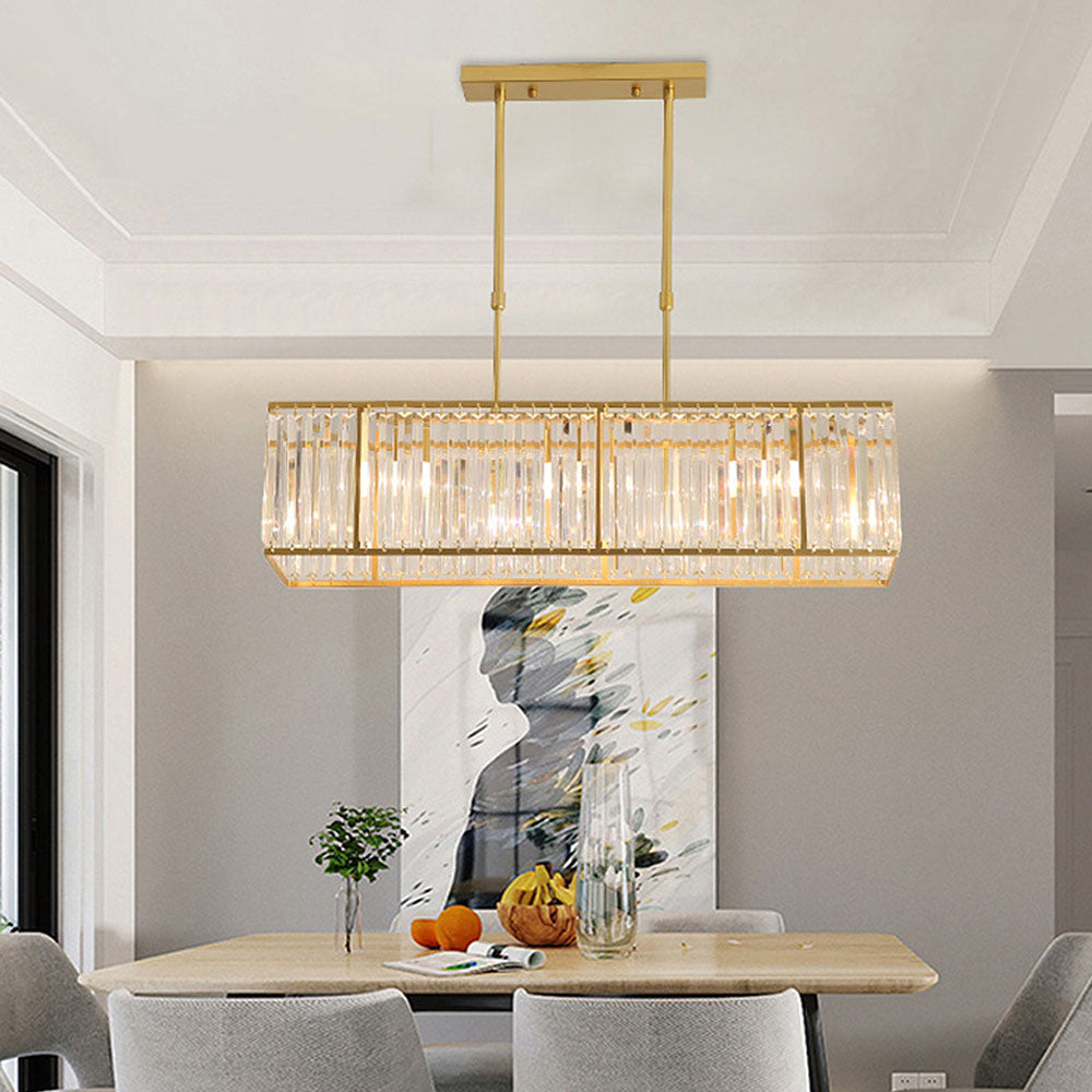 Rectangular Hanging Chandelier with Glass Gem Details for Dining Room & Island | Thomler