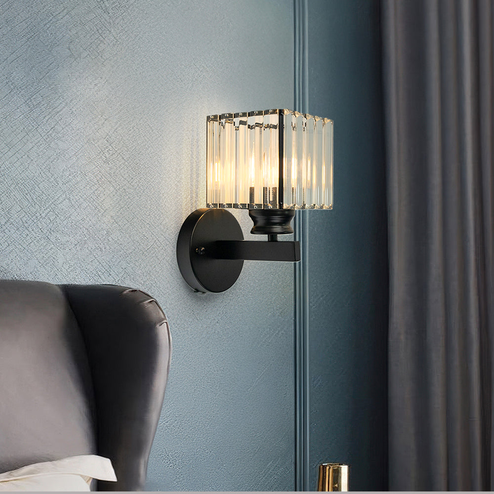 Wall Lamp Glass Metal 24.0 cm Black Bedroom Hallway Living Room Accent Lighting Fixture | Thomler