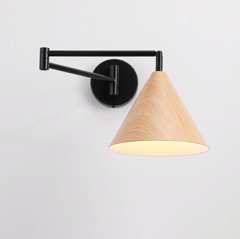 Wall Lamp Iron Conical Shade 18.0 cm Walnut Bedroom Reading Light Adjustable Swivel Arm Modern Indoor Sconce | Thomler