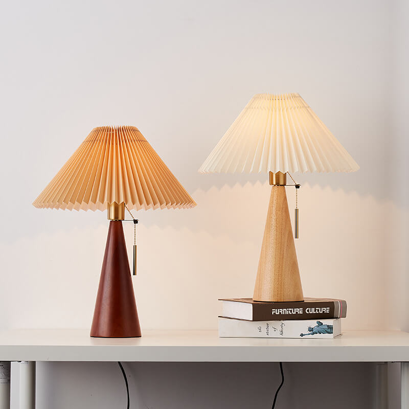 Wood Base Lamp with Fabric Shade E26 Socket for Bedroom Living Room Nightstand Desk Ambient Lighting Modern Asian Style Décor | Thomler