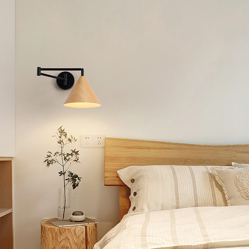 Adjustable Swing Arm Wall Light with Tapered Metal Shade - Hardwired Single Bulb Fixture for Bedside Reading & Living Spaces | Thomler