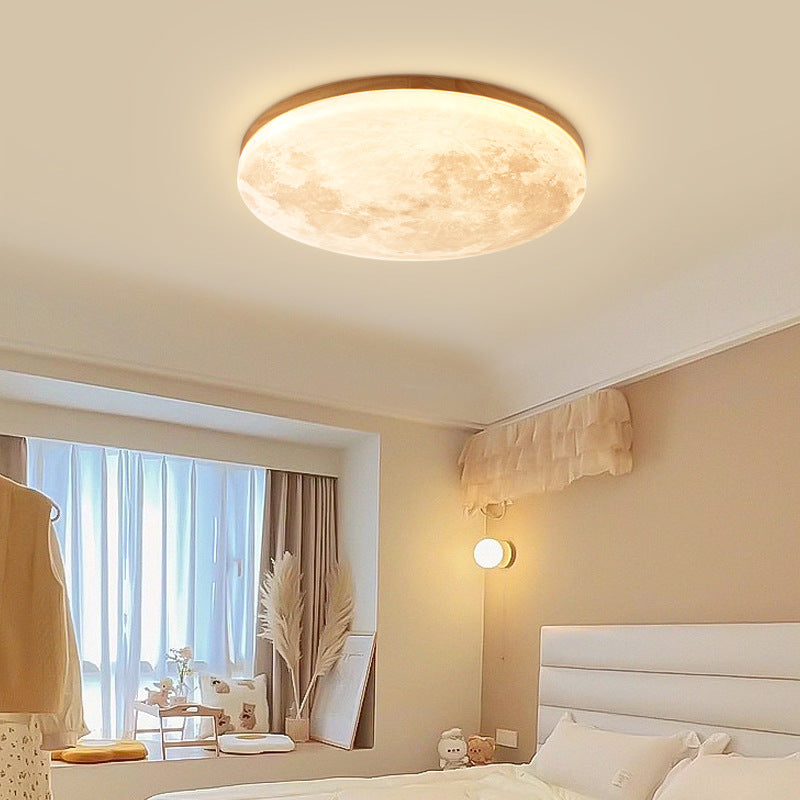 Circular LED Flush Mount Ceiling Light Wood Trim Acrylic Diffuser Hardwired Low Profile for Bedroom Hallway Kitchen Dining Room Entryway | Thomler