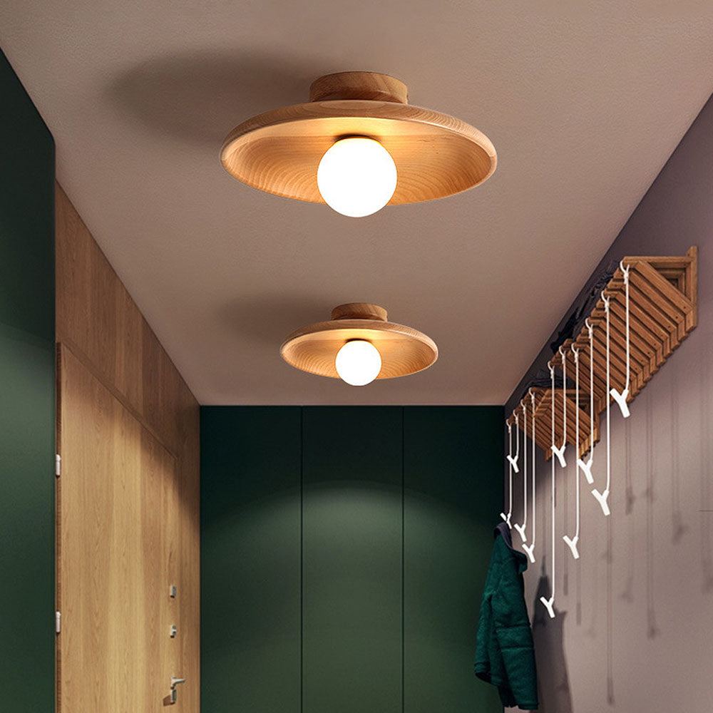 Ceiling Light Wood 15.0 cm Warm White Hallway Bedroom Compact Scandinavian Flush Mount Lamp | Thomler