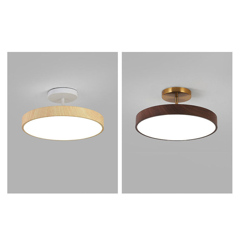 12 in Round Zen Ceiling Light with Wood-Look Frame & LED Glow for Bedroom Living Room | Thomler