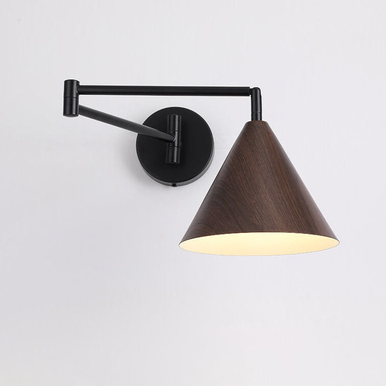 Wall Lamp Iron Conical Shade 18.0 cm Walnut Bedroom Reading Light Adjustable Swivel Arm Modern Indoor Sconce | Thomler