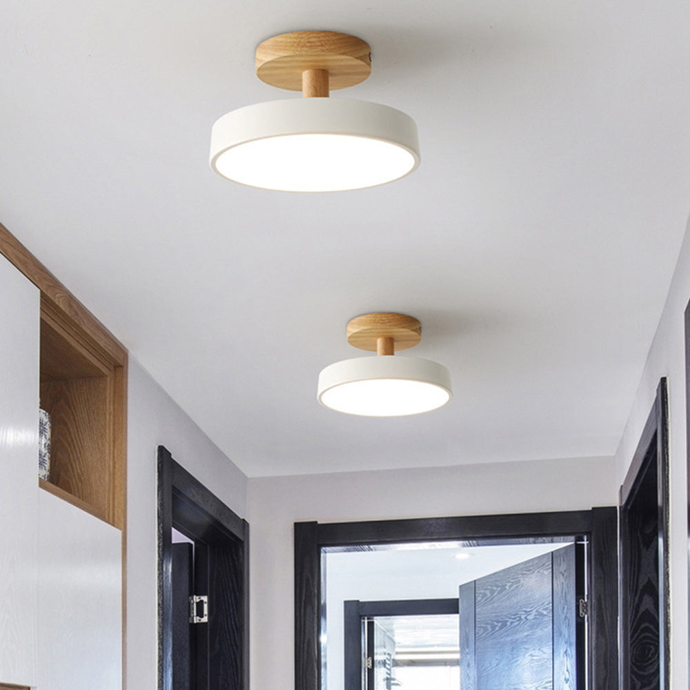Wood & Metal Flush Mount Ceiling Light | Soft Color LED Fixture for Bedroom, Hallway & Living Room | 12W Scandinavian Style | Modern | Thomler