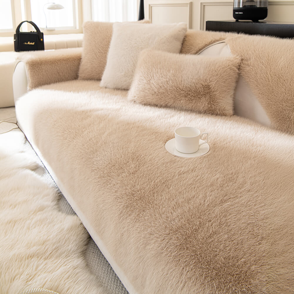 Plush Faux Mink Couch Protector with Grip-Back – Furniture Throw for Living Room Sofa Loveseat Chair Sectional | Thomler