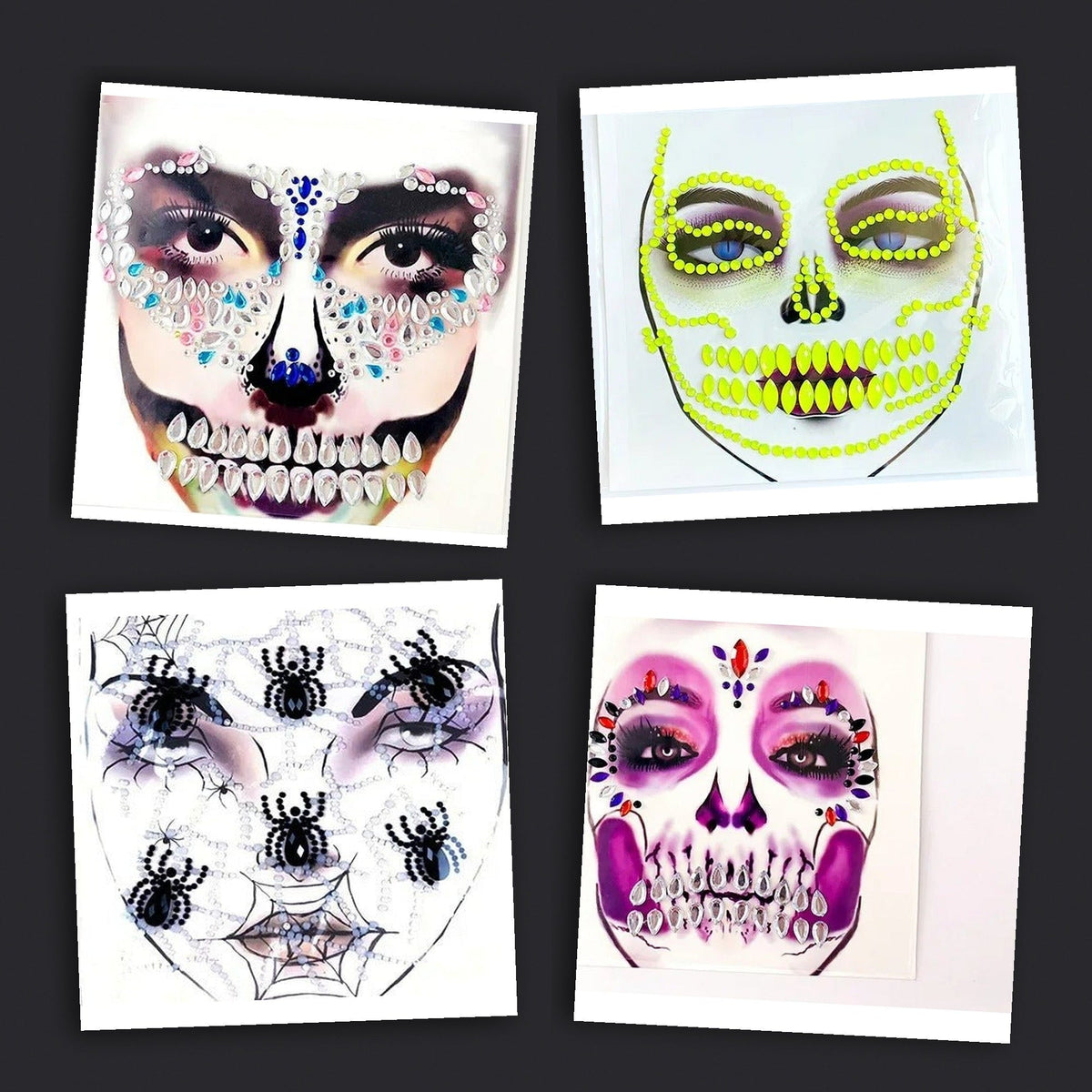Stick-On Costume Jewels – Complete Scary Face Kit with Skull & Skeleton Designs for Halloween | Thomler
