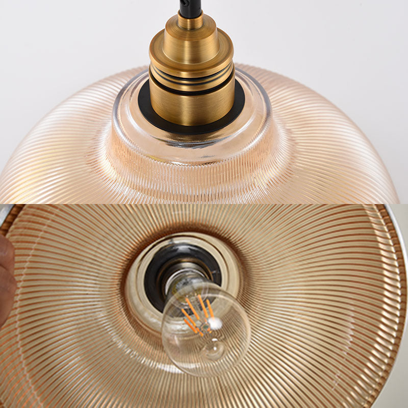 Glass Dome Pendant Light with Metal Frame for Dining Room & Bedroom – E27 Socket Industrial Style Hanging Fixture Clear or Amber Shade | Thomler