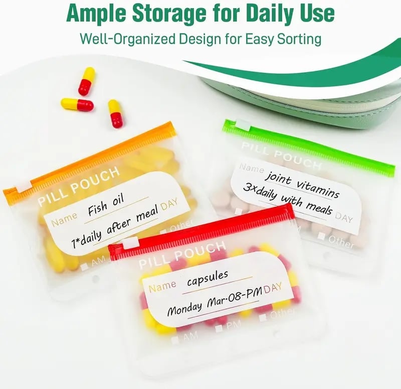 Weekly Pill Organizer Case with 14 Labeled Pouches & Zipper for Travel | Thomler